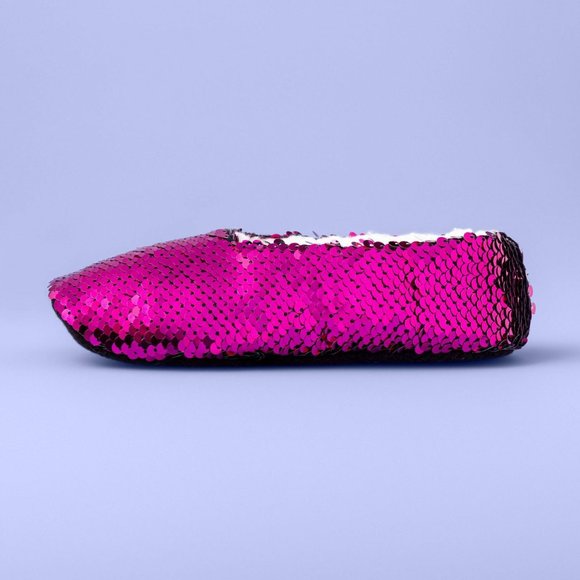 Girls' Flip Sequin Sparkle Slipper Slippers - Hot Pink/Black New - Picture 3 of 4